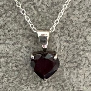Heart-Shaped Genuine Garnet Sterling Silver Pendant Necklace
